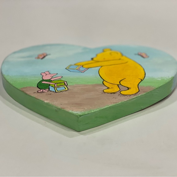 Nursery Winnie The Pooh and Piglet Playing Hand Made Acrylic Painting on Wood - Picture 2 of 8